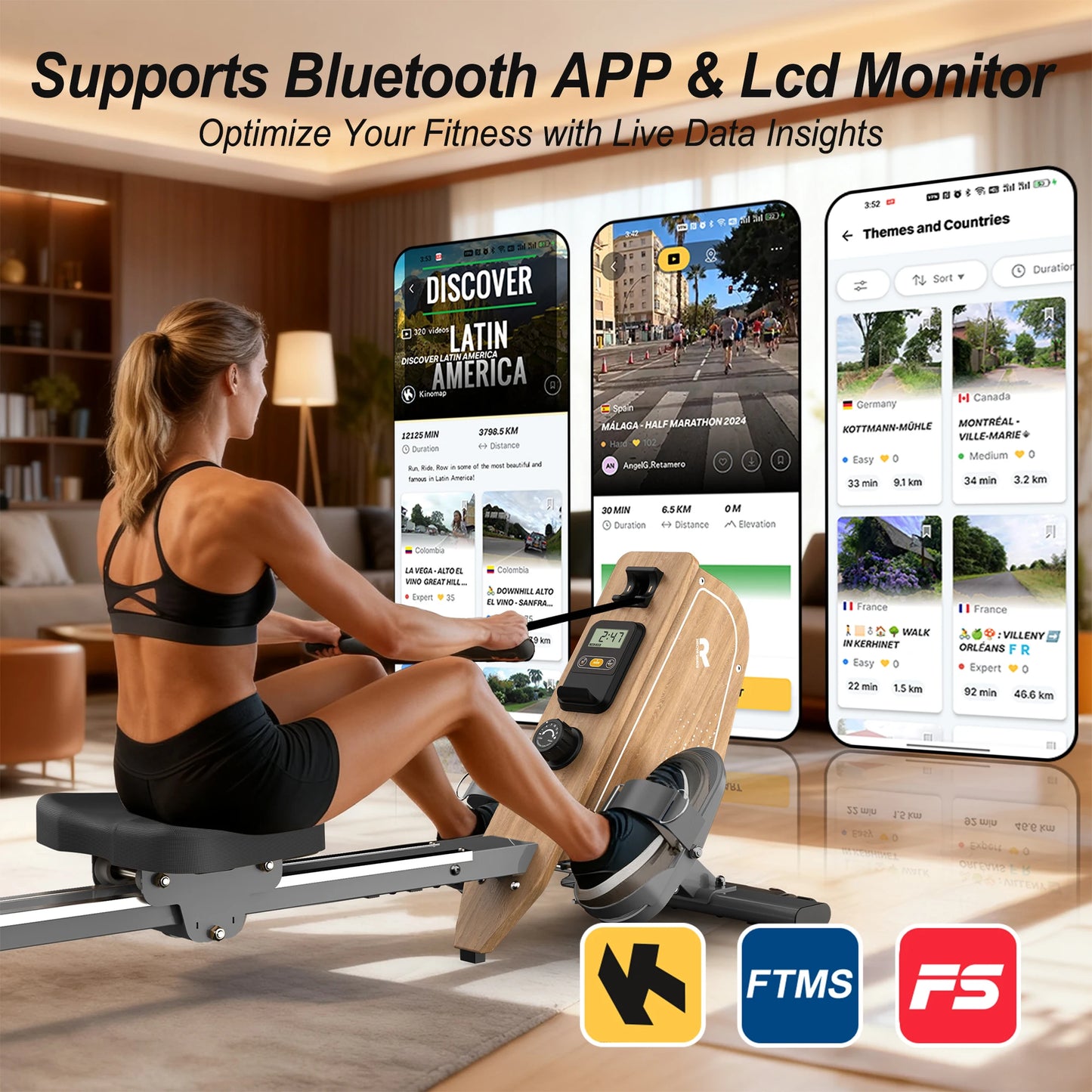 Mettlematic Rowing Machine for Home Use, Magnetic Rower with Bluetooth Monitor, 16 Resistance Levels, 150kg Capacity