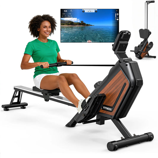 MettleMatic Foldable Rowing Machine - 16 Levels Magnetic Resistance & LCD Monitor - 300N Quiet Rower for Home Cardio Training