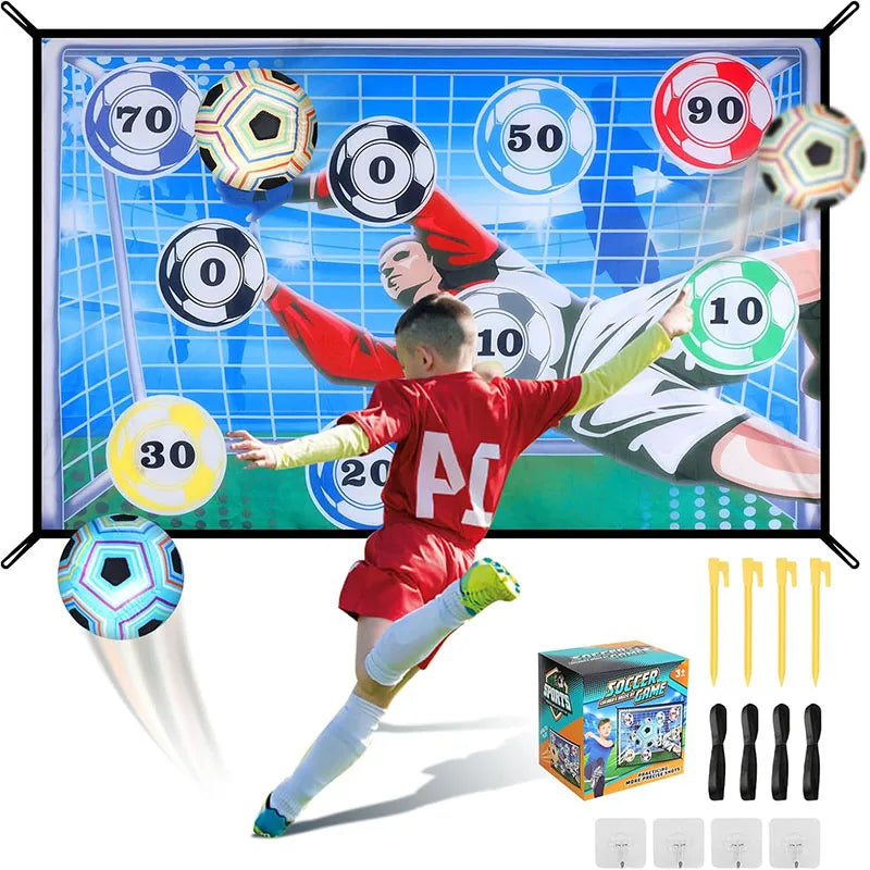 Football Play Set for Children Football Play Mat Set Foldable Flannel Football Goal with Rating Numbers and Adhesive Football