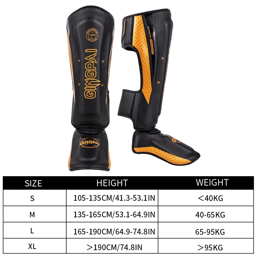 GINGPAI Professional MMA Boxing Shin Guards Adult Kickboxing Ankle Support Equipment Karate Protectors Sanda Muay Thai Leggings