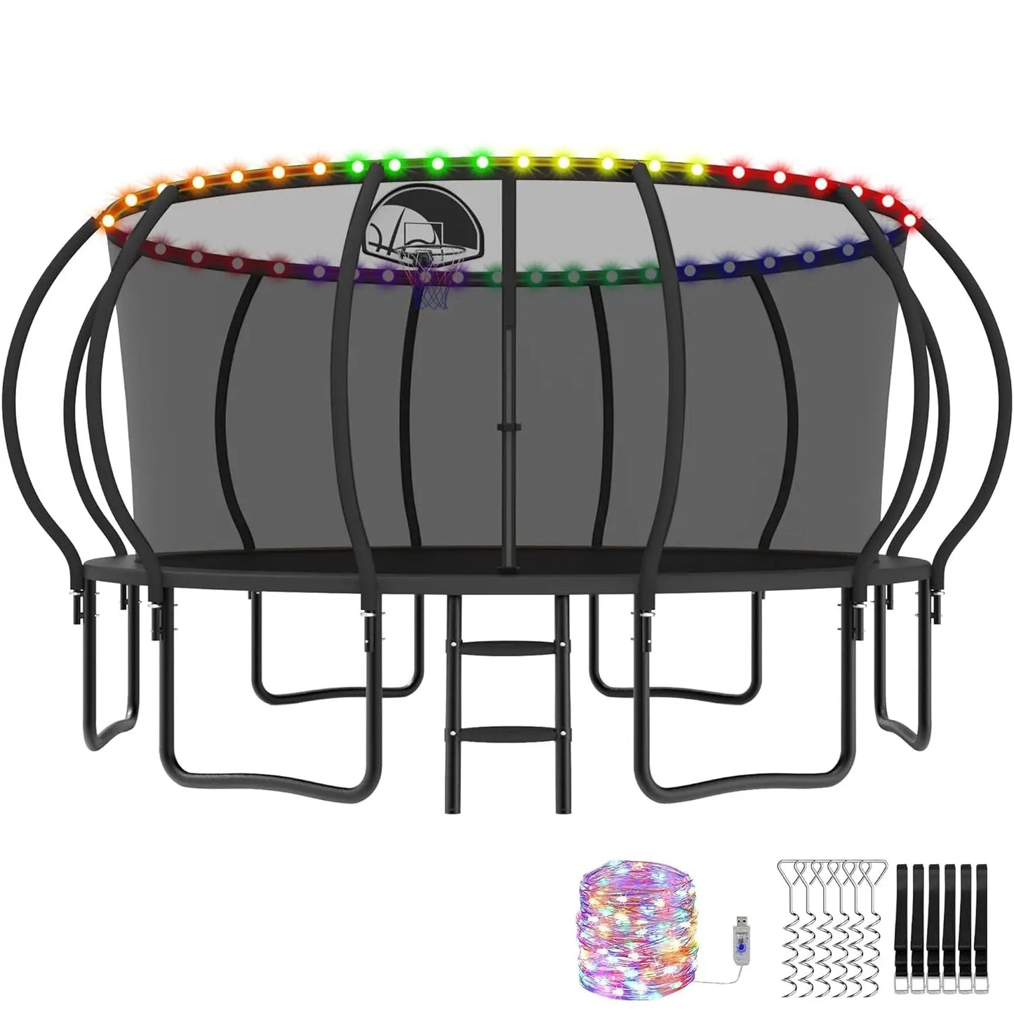 【Upgrade】 Outdoor Tranpoline for Kids, 16FT 15FT 14FT 12FT 10FT 8FT 1500LBS Recreational Tranpoline with Basketball, Customized