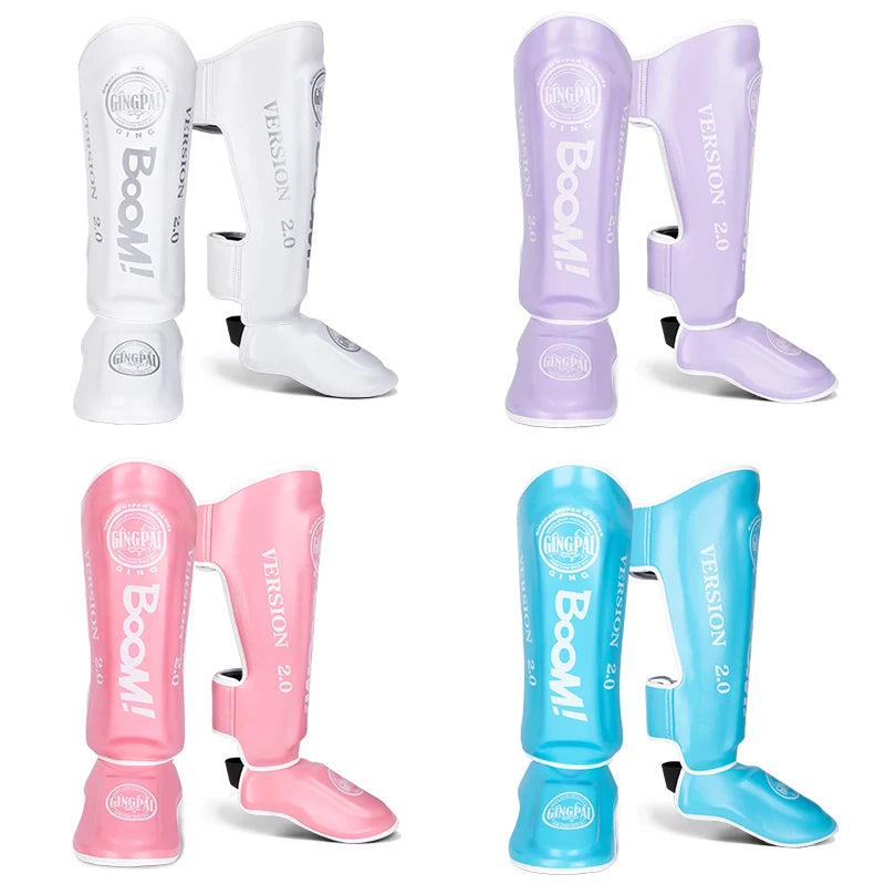 1 Pair High-Quality PU Leather Boxing Shin Guards Ankle Protector MMA Muay Thai Training Leg Warmers Light Kicking Shin Pads