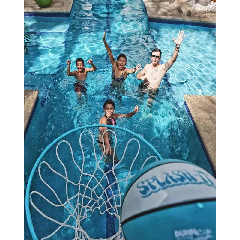Dunn-Rite Splash & Shoot Outdoor Adjustable Height Swimming Pool Basketball Hoop w/Ball, Base, & 18 Inch Stainless Steel Rim, Ma