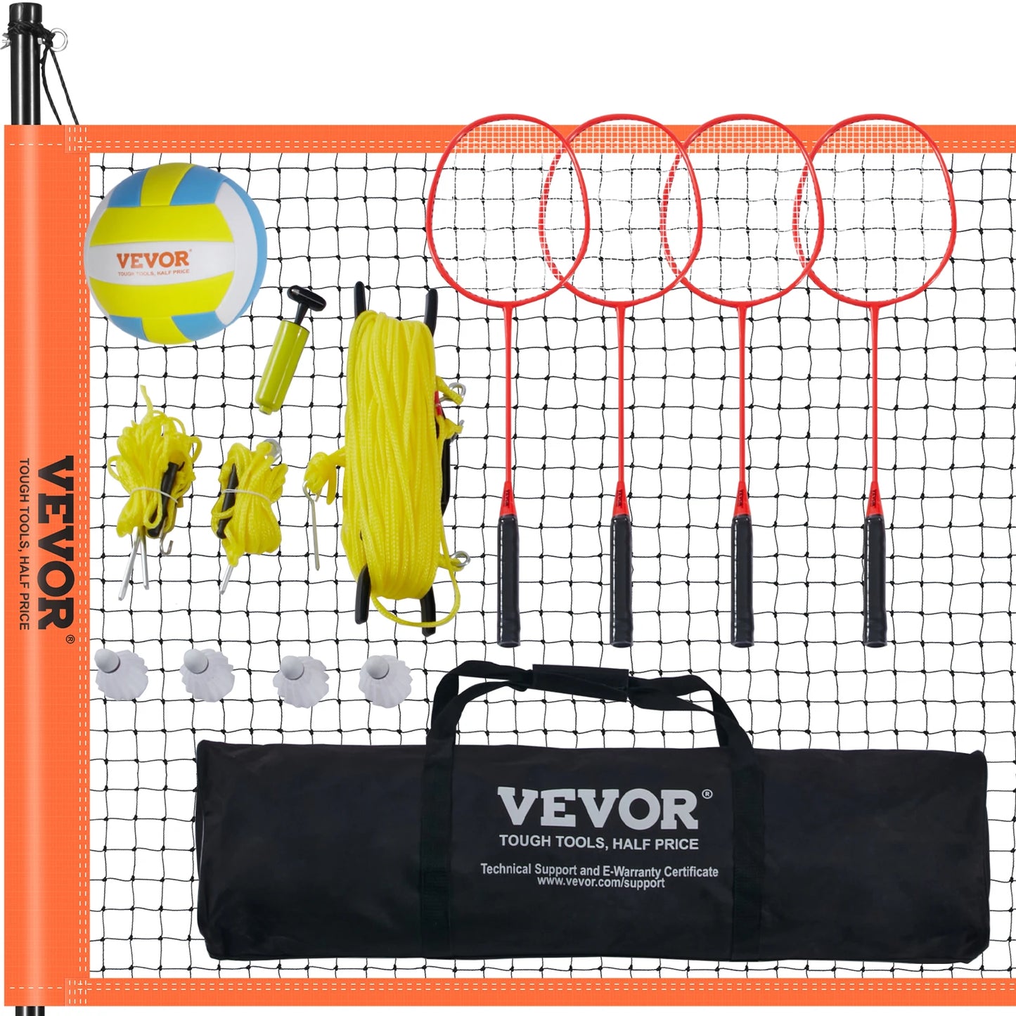 SucceBuy Outdoor Volleyball & Badminton Set Adjustable Steel Poles Professional Set with Carrying Bag for Backyard Beach Lawn