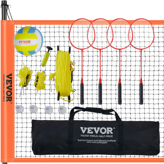 SucceBuy Outdoor Volleyball & Badminton Set Adjustable Steel Poles Professional Set with Carrying Bag for Backyard Beach Lawn