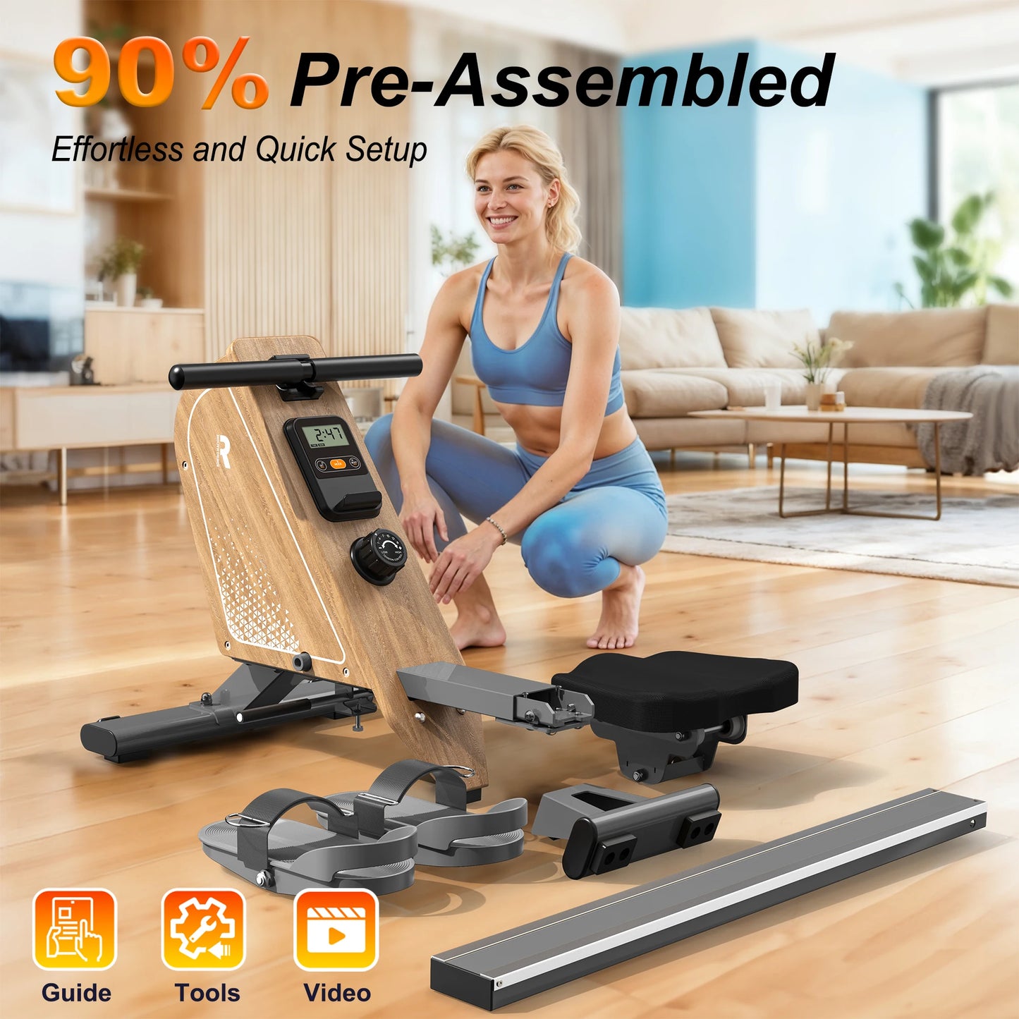 Mettlematic Rowing Machine for Home Use, Magnetic Rower with Bluetooth Monitor, 16 Resistance Levels, 150kg Capacity