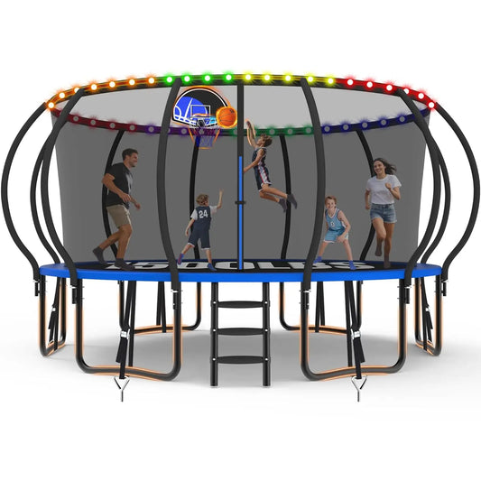 【Upgrade】 Outdoor Tranpoline for Kids, 16FT 15FT 14FT 12FT 10FT 8FT 1500LBS Recreational Tranpoline with Basketball, Customized