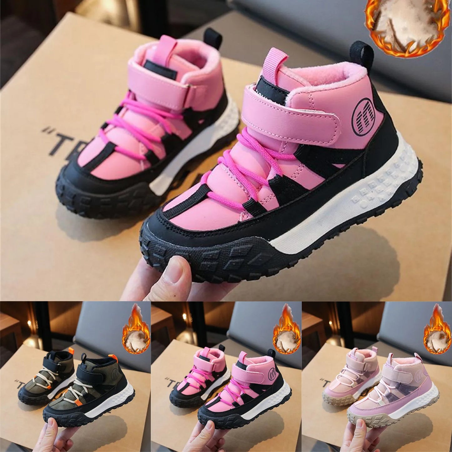 Children's Sports Shoes Winter New Fuzzy Running Shoes Warm Boys And Girls Shoes Court Shoes for Boys