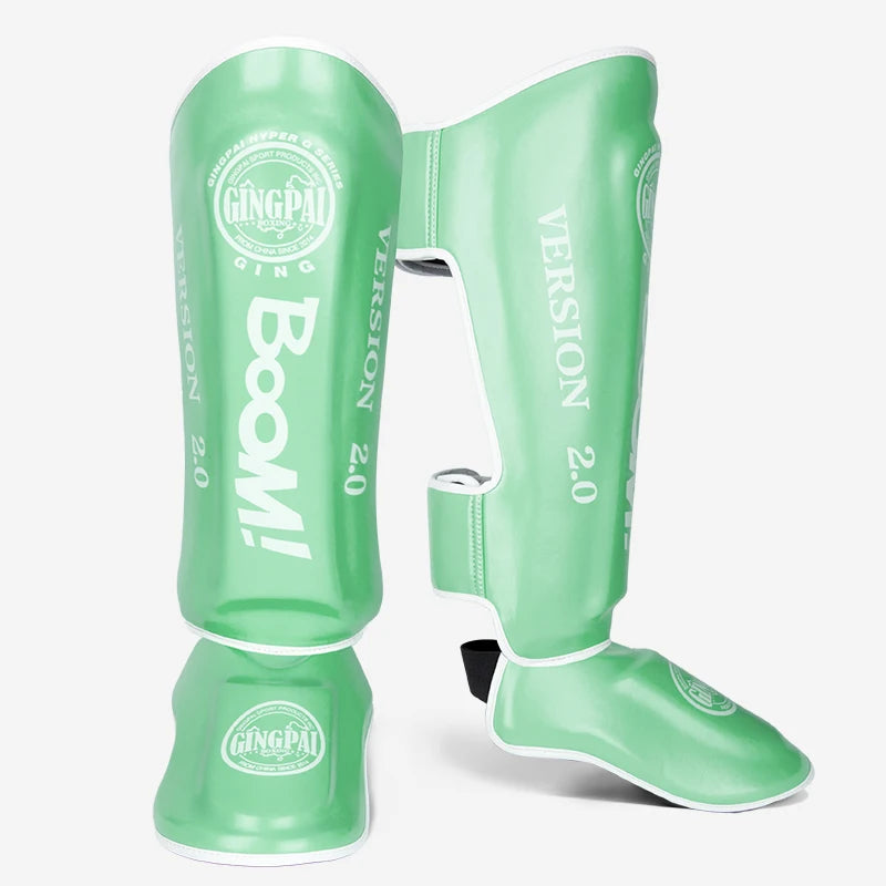 1 Pair High-Quality PU Leather Boxing Shin Guards Ankle Protector MMA Muay Thai Training Leg Warmers Light Kicking Shin Pads