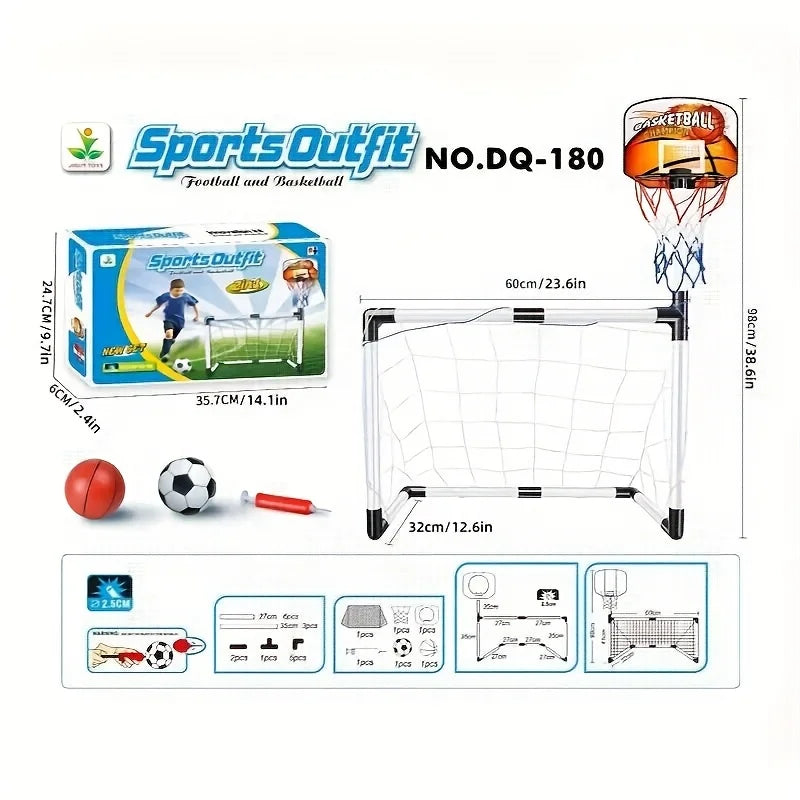 2-in-1 football goal and orange basketball hoop, perfect as gifts for Halloween, Christmas, Thanksgiving and birthdays.