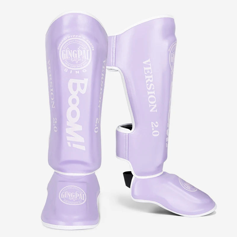 1 Pair High-Quality PU Leather Boxing Shin Guards Ankle Protector MMA Muay Thai Training Leg Warmers Light Kicking Shin Pads