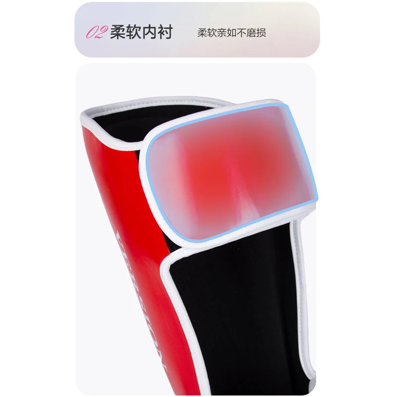 1 Pair High-Quality PU Leather Boxing Shin Guards Ankle Protector MMA Muay Thai Training Leg Warmers Light Kicking Shin Pads