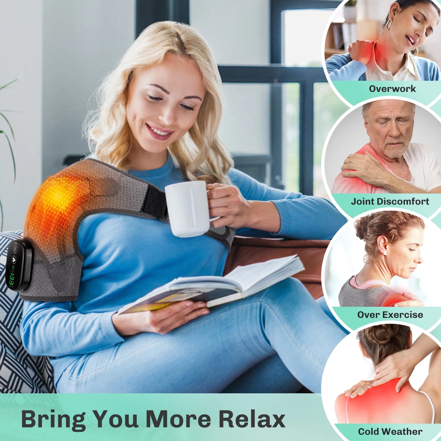 Vibration Shoulder Steamer Belt Heated Shoulder Warmer Massager Electric Fomentation Smart Massage Machine Temperature Adjust