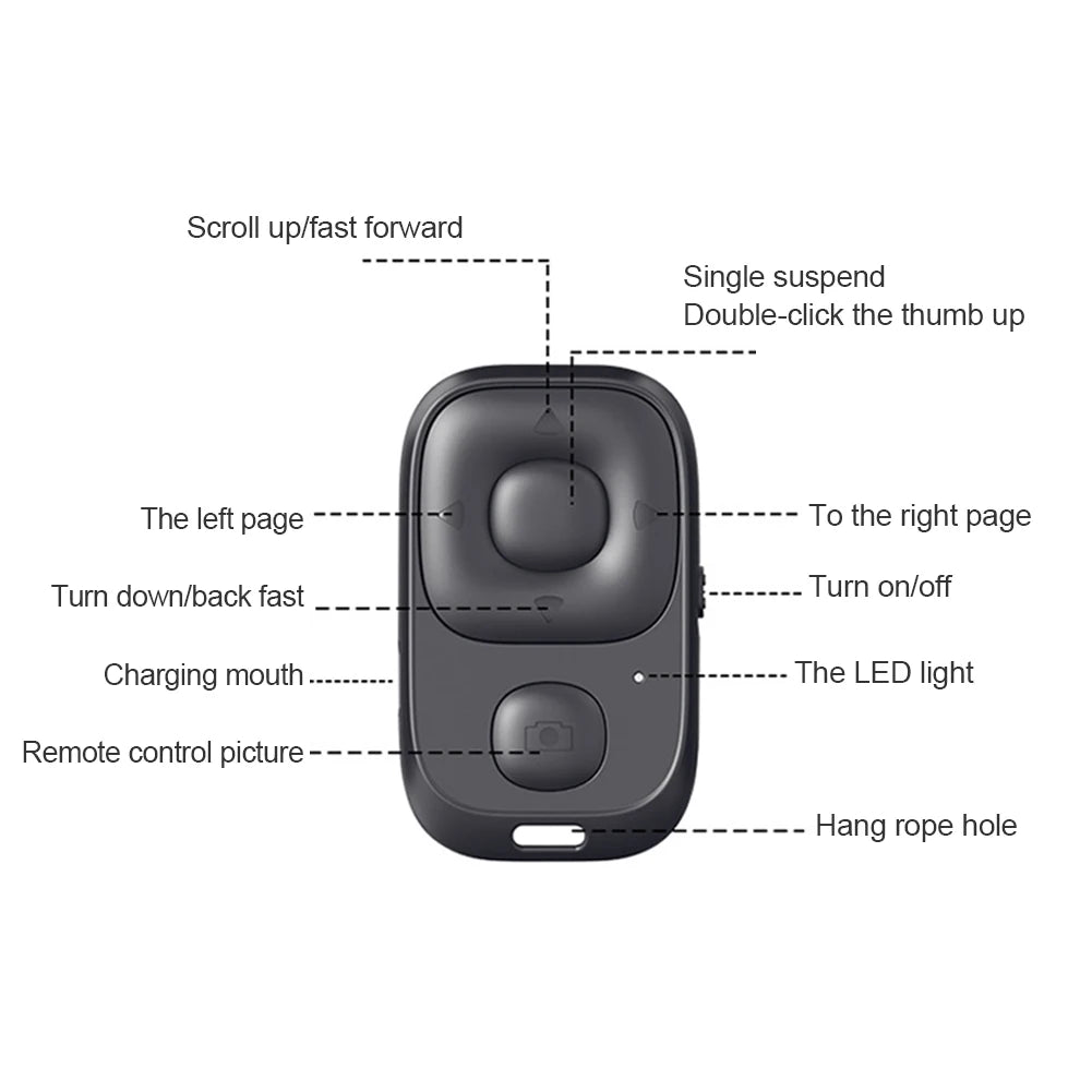 Wireless Remote Control Bluetooth Compatible withShutter Release Button Camera Phone Selfie Page Turning Controller Rechargeable