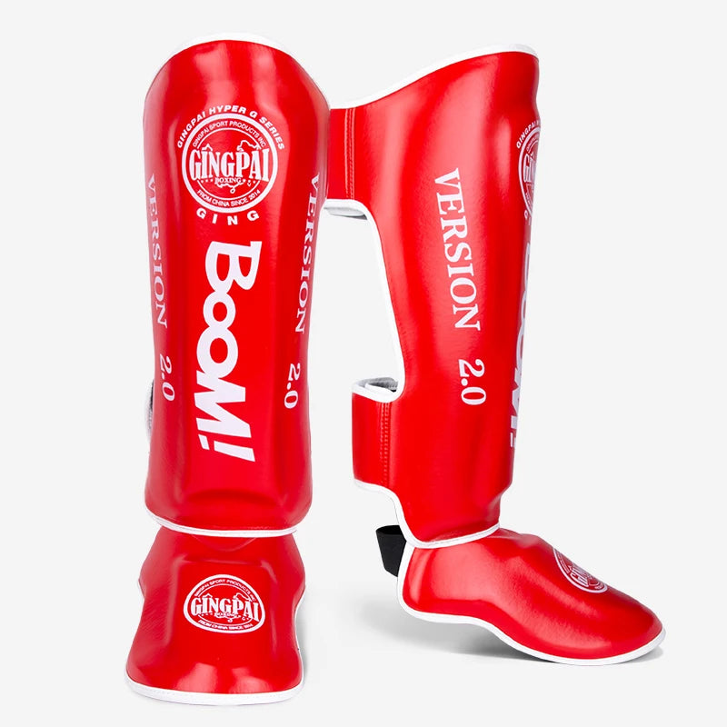 1 Pair High-Quality PU Leather Boxing Shin Guards Ankle Protector MMA Muay Thai Training Leg Warmers Light Kicking Shin Pads