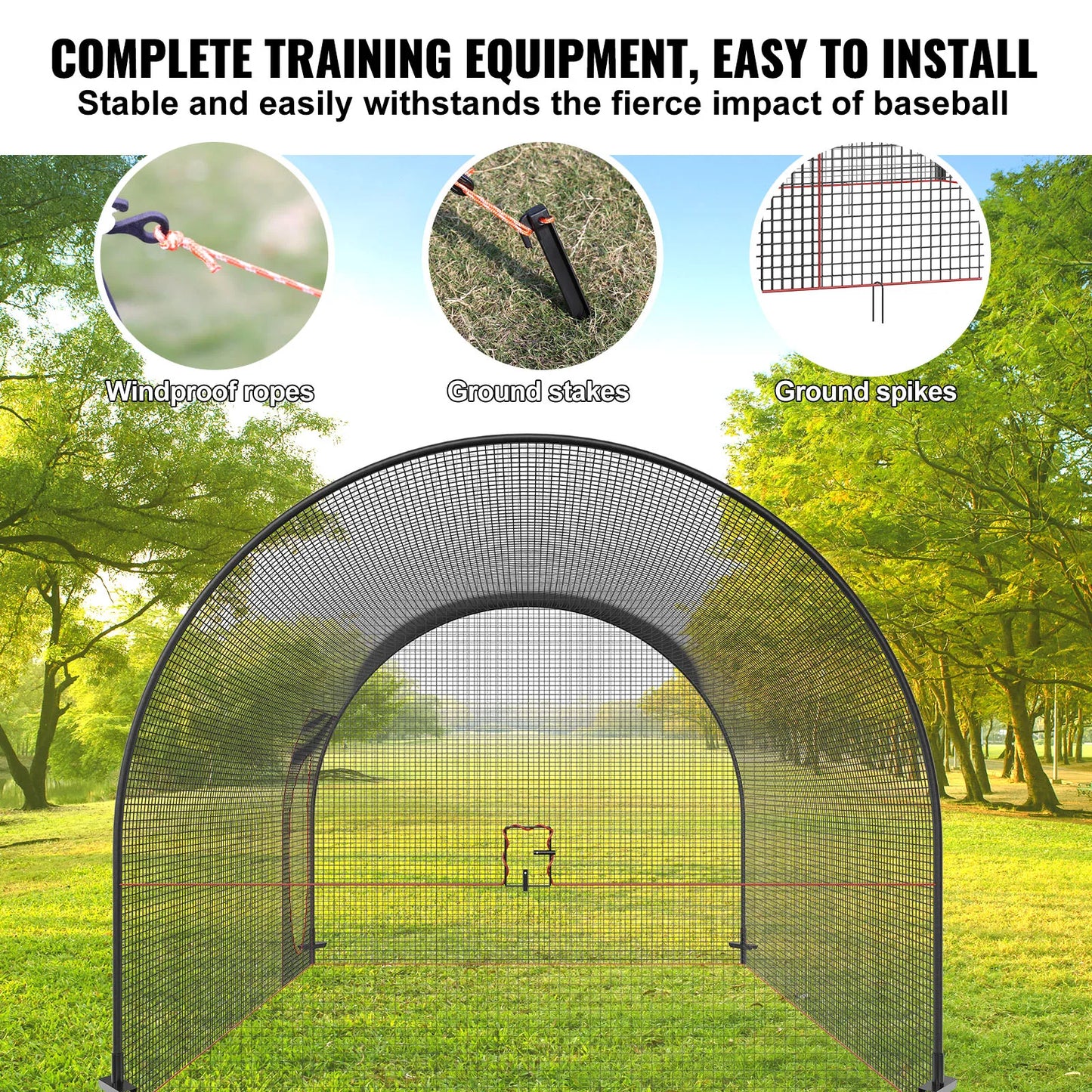 SucceBuy 12/22/33/40FT Baseball Batting Cage Portable Cage Net with Carry Bag Heavy Duty Enclosed Cage Backyard Training