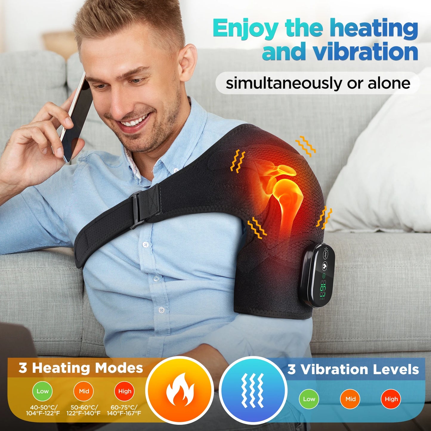 Vibration Shoulder Steamer Belt Heated Shoulder Warmer Massager Electric Fomentation Smart Massage Machine Temperature Adjust