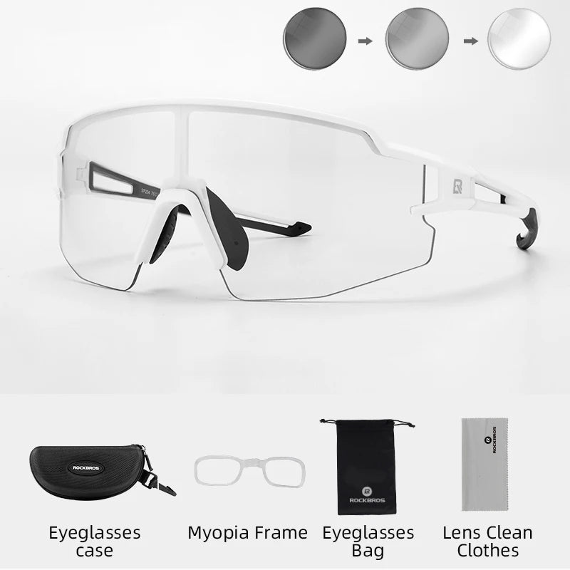 ROCKBROS Photochromic Bicycle Glasses UV400 Bike Goggles Glasses MTB Road Sports Eyewear Sunglasses Large Frame Cycling Glasses