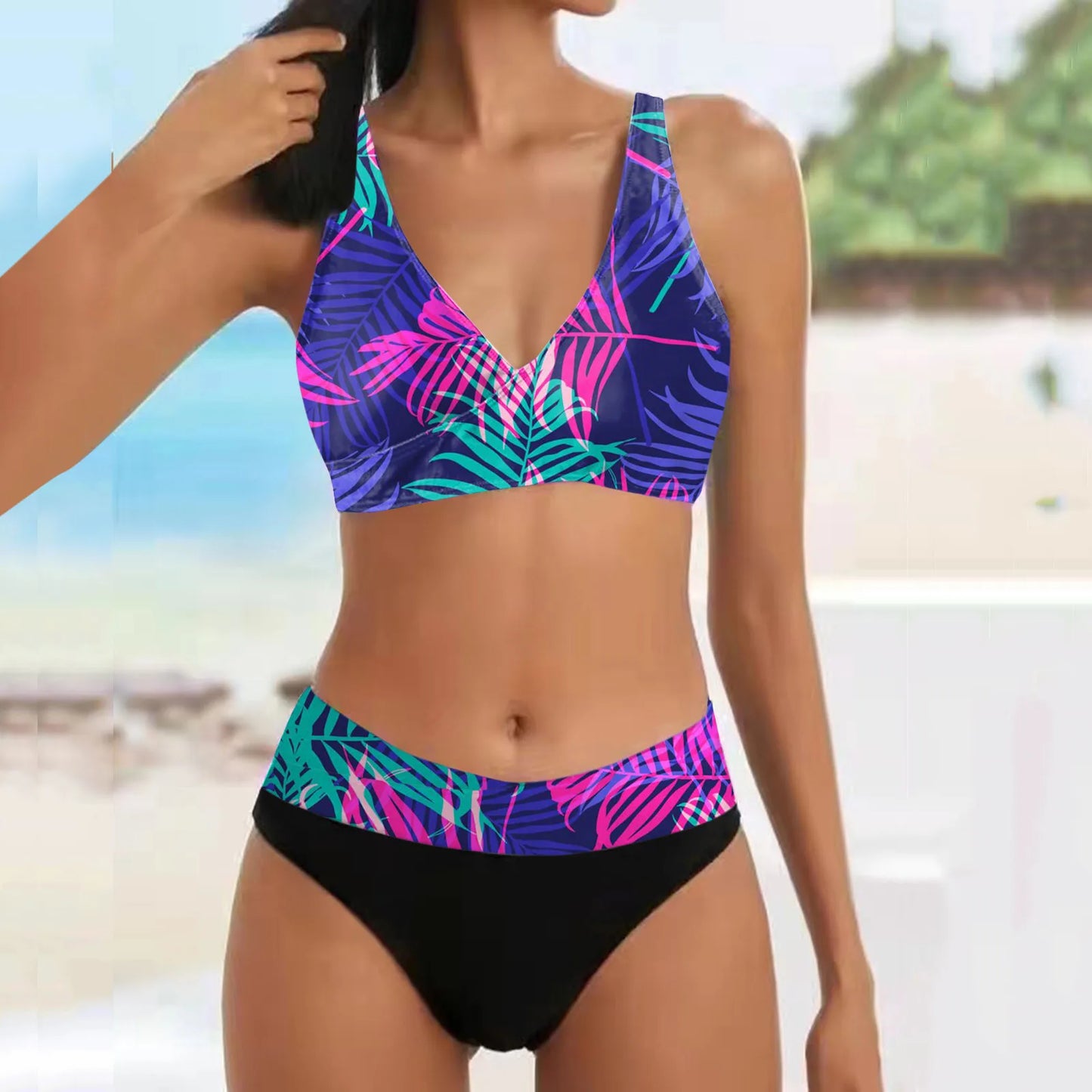 Swimwear For Women 2025 Plus Size Women Bikini Set Two Piece Swimsuit V Neck Bikini Swimwear High Waist Swimsuit 2025 Trend