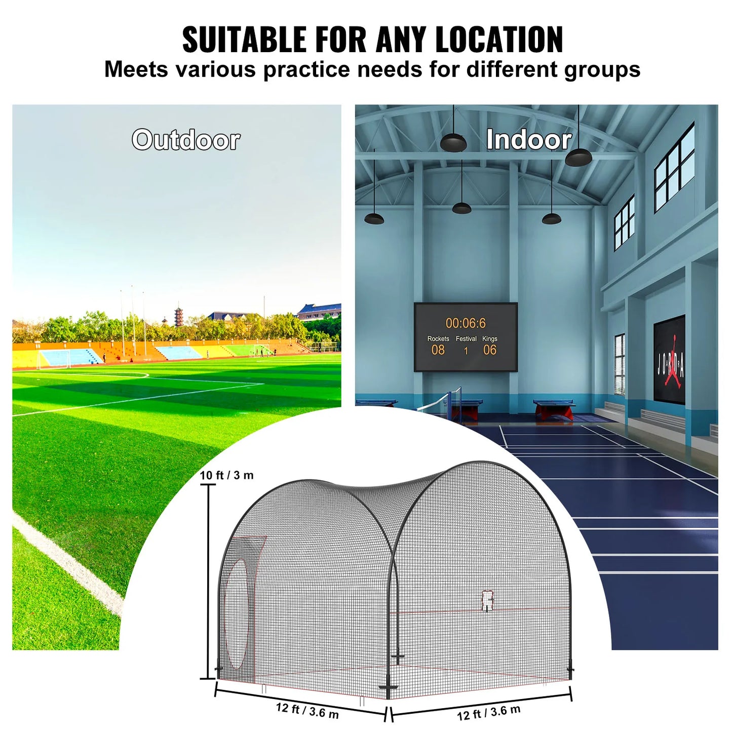 SucceBuy 12/22/33/40FT Baseball Batting Cage Portable Cage Net with Carry Bag Heavy Duty Enclosed Cage Backyard Training