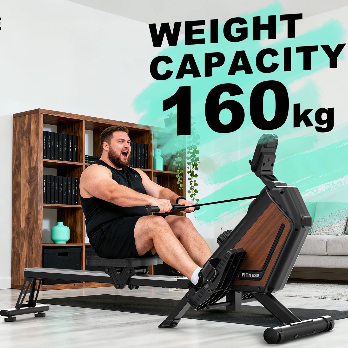 MettleMatic Foldable Rowing Machine - 16 Levels Magnetic Resistance & LCD Monitor - 300N Quiet Rower for Home Cardio Training