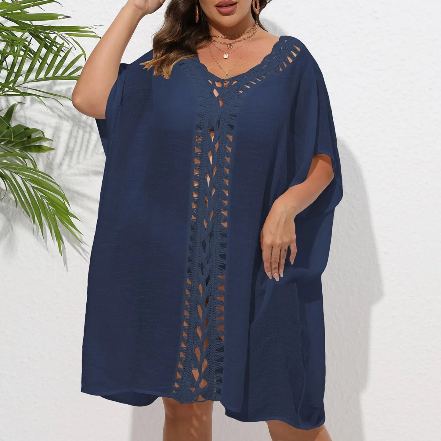 New Hole Beach Cover Ups For Swimwear Women Summer Beach Outfits Sundress Sexy Hollow Out Pink Swim Wear See Through Split Tunic