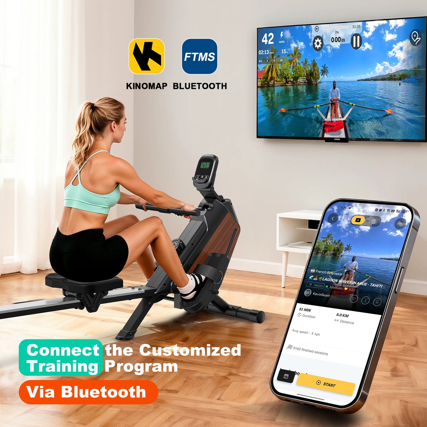 MettleMatic Foldable Rowing Machine - 16 Levels Magnetic Resistance & LCD Monitor - 300N Quiet Rower for Home Cardio Training