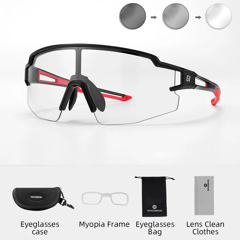 ROCKBROS Photochromic Bicycle Glasses UV400 Bike Goggles Glasses MTB Road Sports Eyewear Sunglasses Large Frame Cycling Glasses