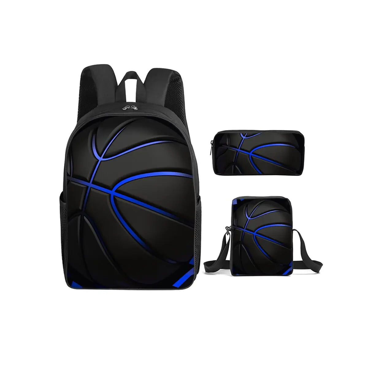 Basketball Print 3Pcs/Set Backpack with Messenger Bags ,Pencil Bags for Boy/Girl Best Gift Cartoon Student School Bags