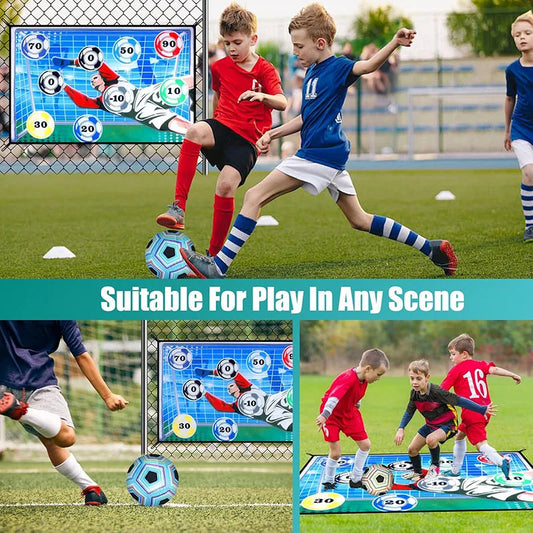 Football Play Set for Children Football Play Mat Set Foldable Flannel Football Goal with Rating Numbers and Adhesive Football