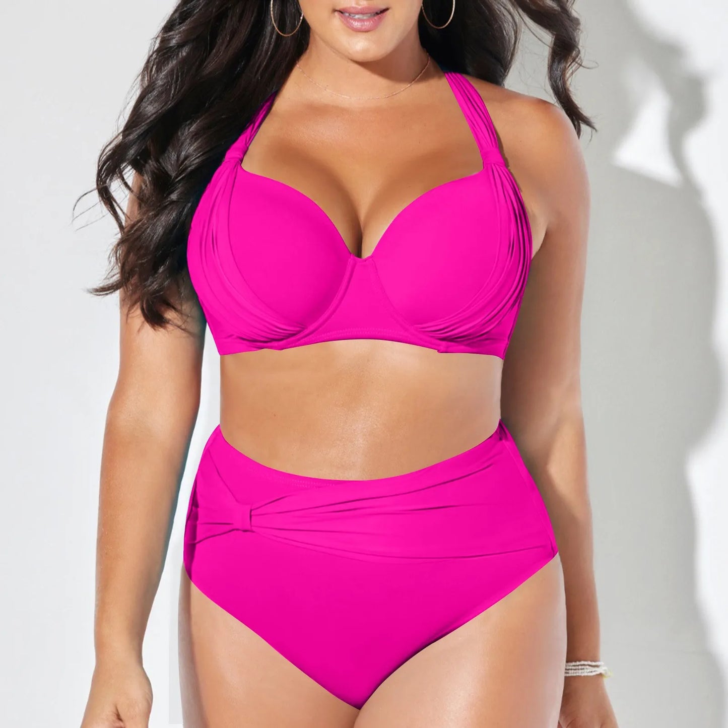 Women Two Pieces Swimsuit Female Plus Size Swimming Bathing Suit Beachwear Swimsuit Swimwear V Neck Ruffle Solid Monokini