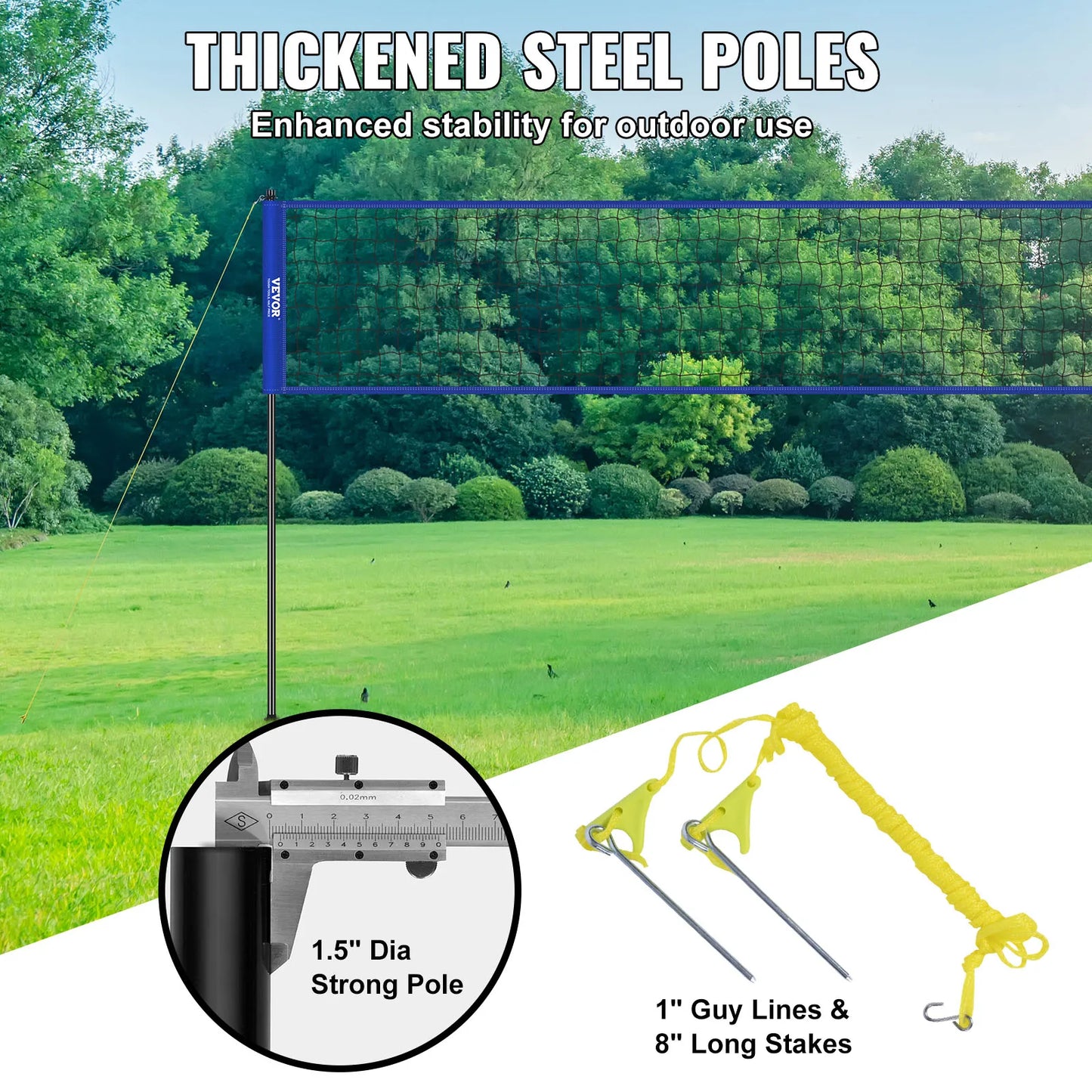 SucceBuy Outdoor Volleyball Net System Adjustable Height Steel Poles W/ PVC Volleyball Pump Carrying Bag for Backyard Beach Lawn