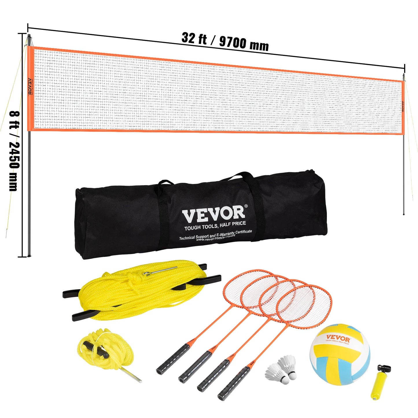 SucceBuy Outdoor Volleyball & Badminton Set Adjustable Steel Poles Professional Set with Carrying Bag for Backyard Beach Lawn