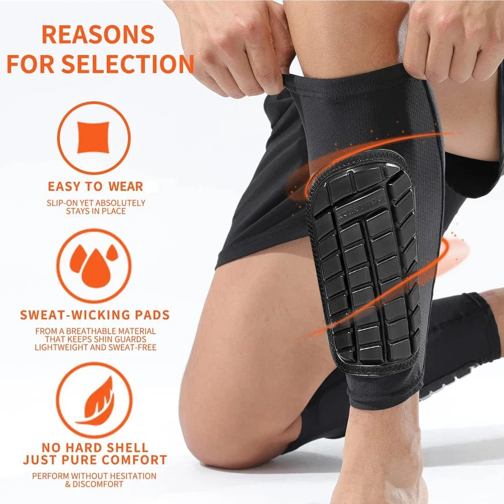 1 Pair Football/Soccer Shin Guards with Calf Sleeves - Adult Leg Protection for Men & Women (Black/White, Adjustable Fit)