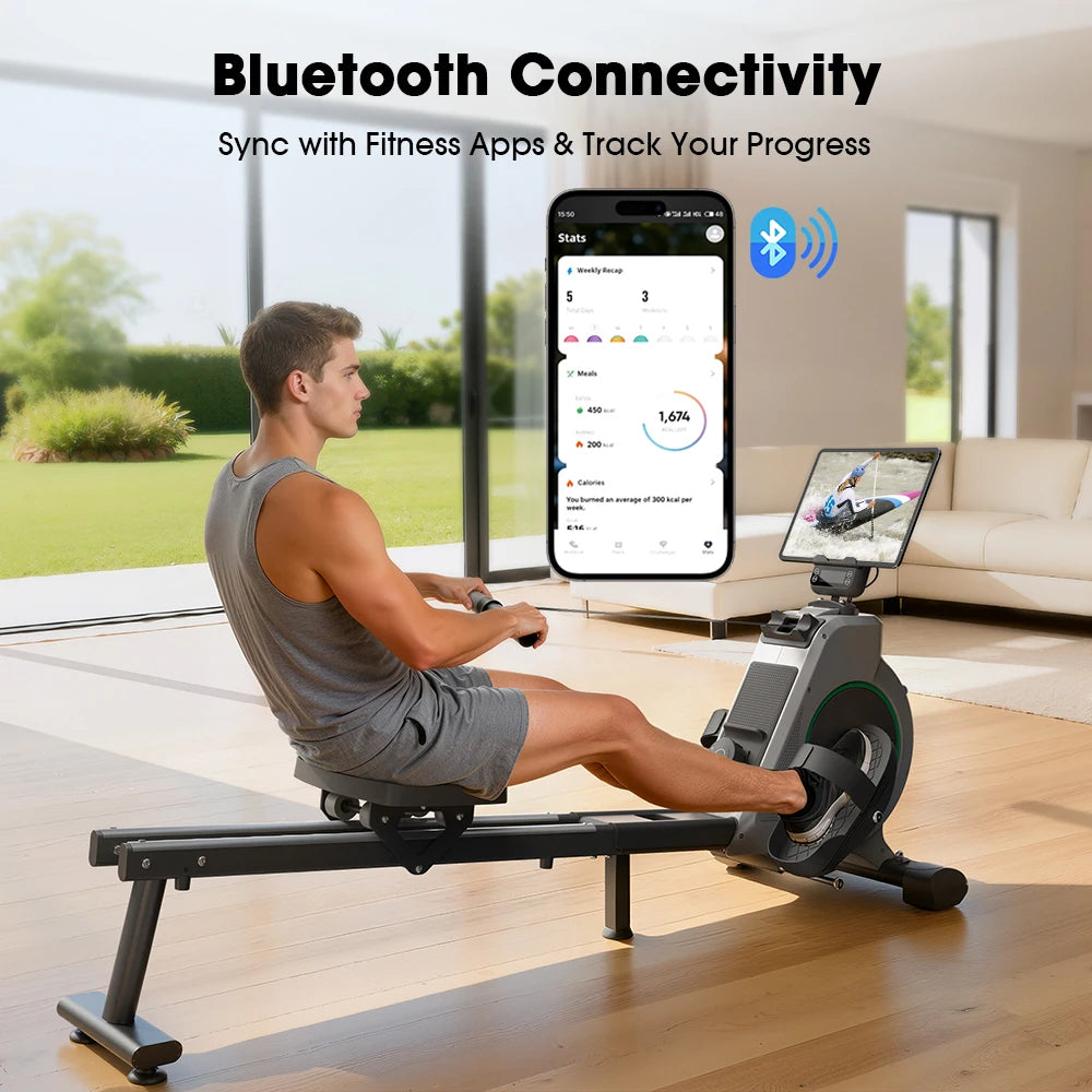 Formill QK530 Magnetic Rowing Machine, 16-Level Resistance, Bluetooth App, LCD Display, Comfortable Seat, Home Fitness Exercise