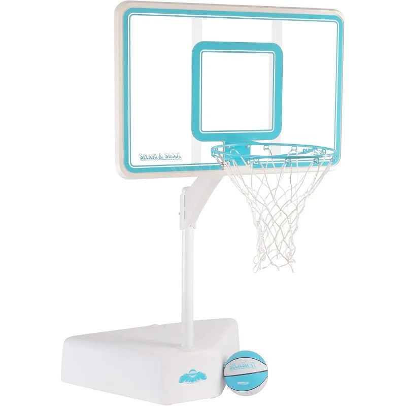 Dunn-Rite Splash & Shoot Outdoor Adjustable Height Swimming Pool Basketball Hoop w/Ball, Base, & 18 Inch Stainless Steel Rim, Ma