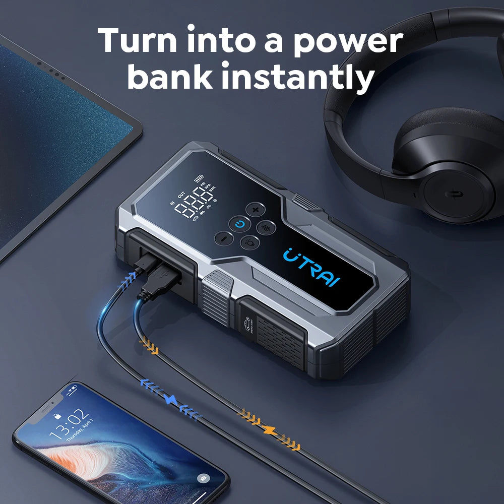 UTRAI 150PSI Air Pump Car Battery Emergency Boosters 1500A Car Jump Starter Power Bank Portable  Starting Device Car Starter New