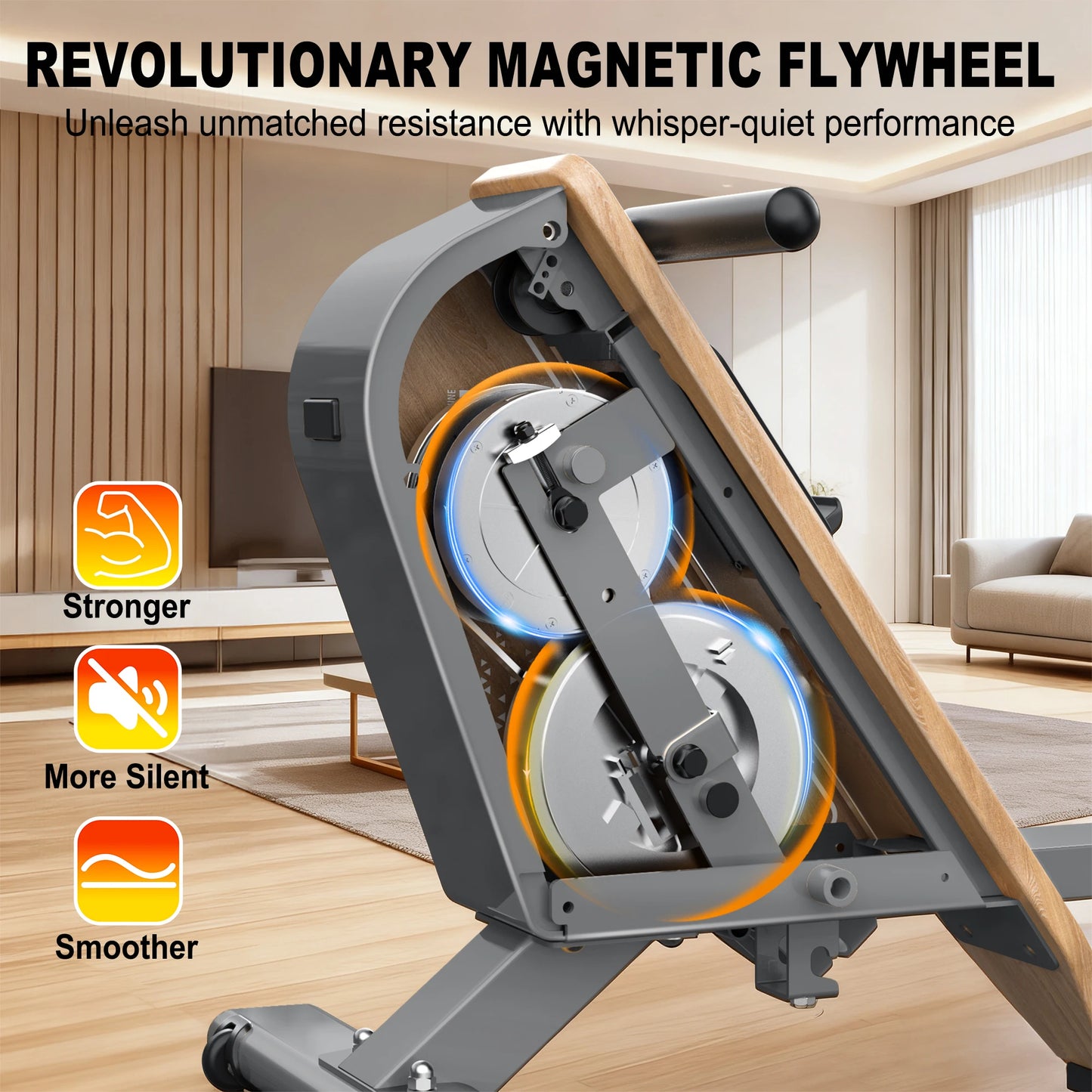 Mettlematic Rowing Machine for Home Use, Magnetic Rower with Bluetooth Monitor, 16 Resistance Levels, 150kg Capacity