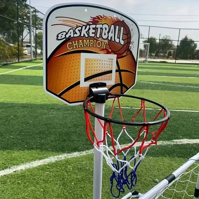 2-in-1 football goal and orange basketball hoop, perfect as gifts for Halloween, Christmas, Thanksgiving and birthdays.