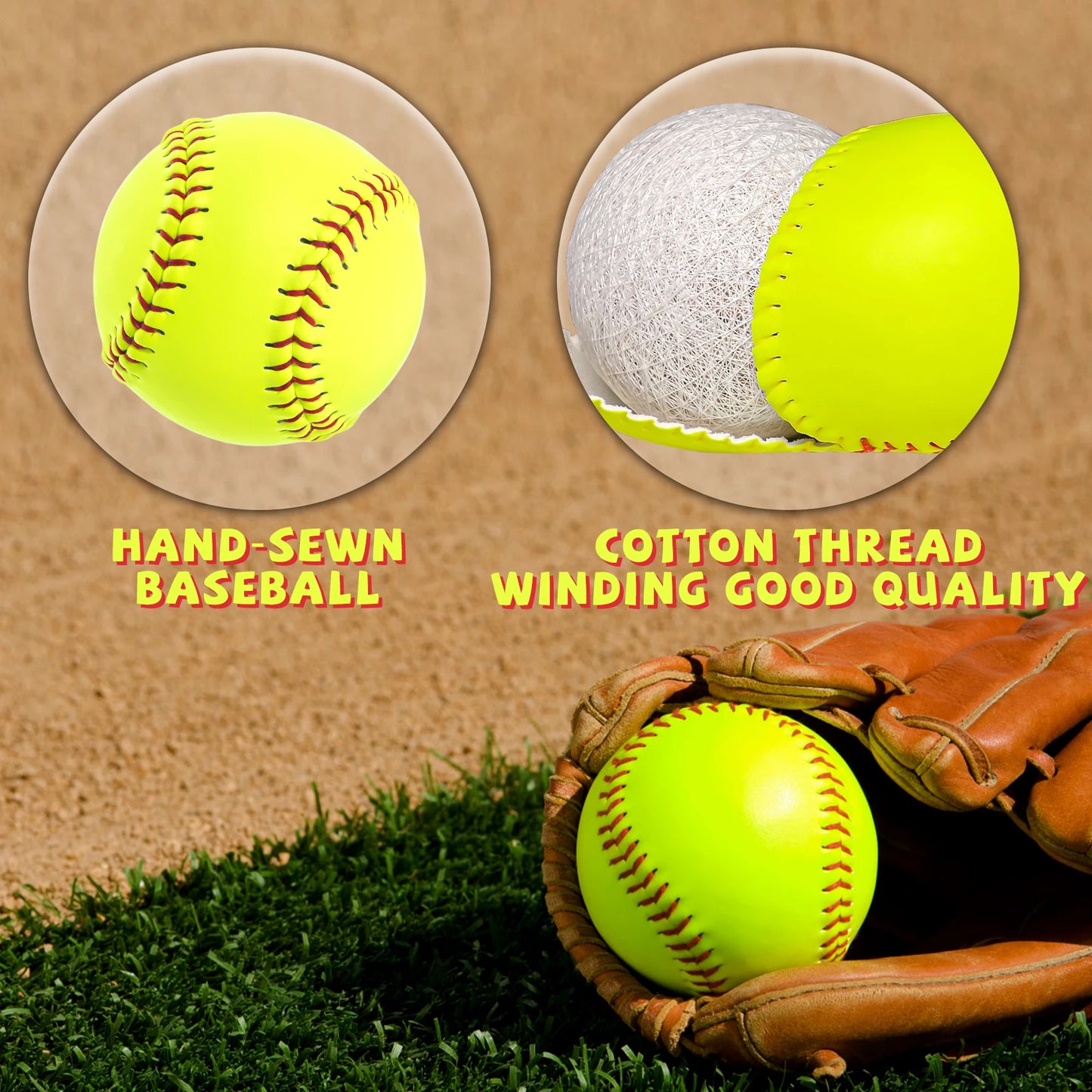 6 Packs of Officially Sized 12-Inch Softballs, for Fast Pitching Training - Youth and Adult Softballs, Baseball Field Practice/g
