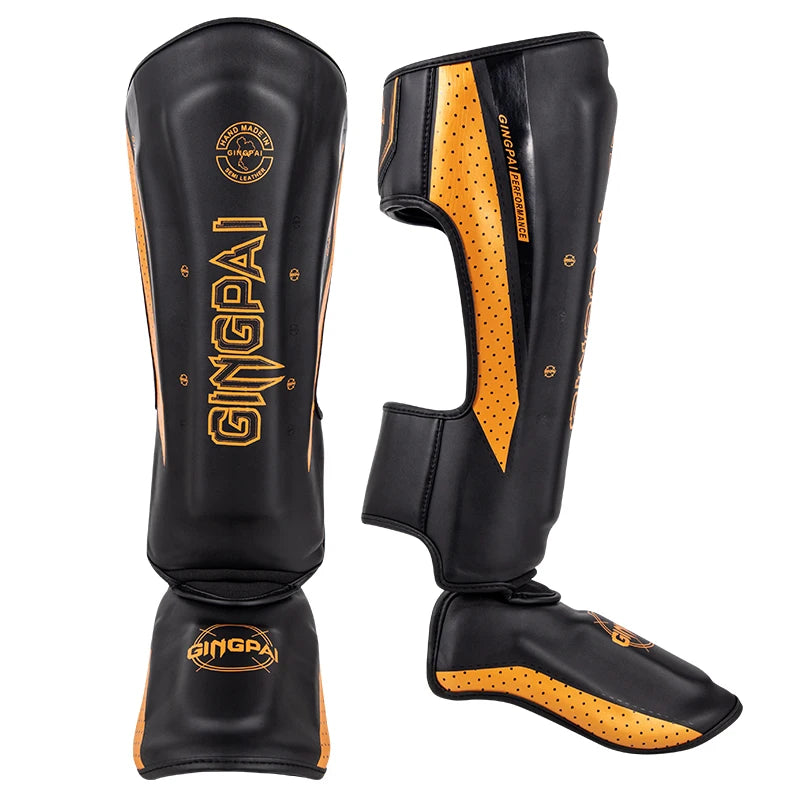 GINGPAI Professional MMA Boxing Shin Guards Adult Kickboxing Ankle Support Equipment Karate Protectors Sanda Muay Thai Leggings