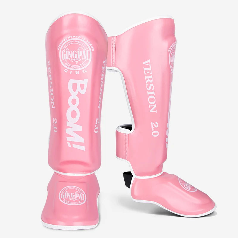 1 Pair High-Quality PU Leather Boxing Shin Guards Ankle Protector MMA Muay Thai Training Leg Warmers Light Kicking Shin Pads