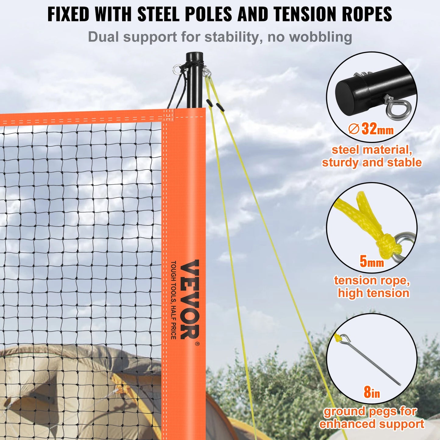 SucceBuy Outdoor Volleyball & Badminton Set Adjustable Steel Poles Professional Set with Carrying Bag for Backyard Beach Lawn