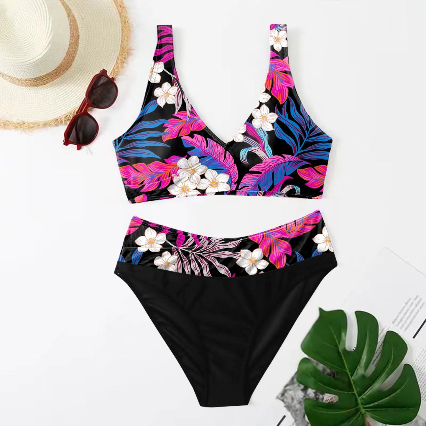 Swimwear For Women 2025 Plus Size Women Bikini Set Two Piece Swimsuit V Neck Bikini Swimwear High Waist Swimsuit 2025 Trend