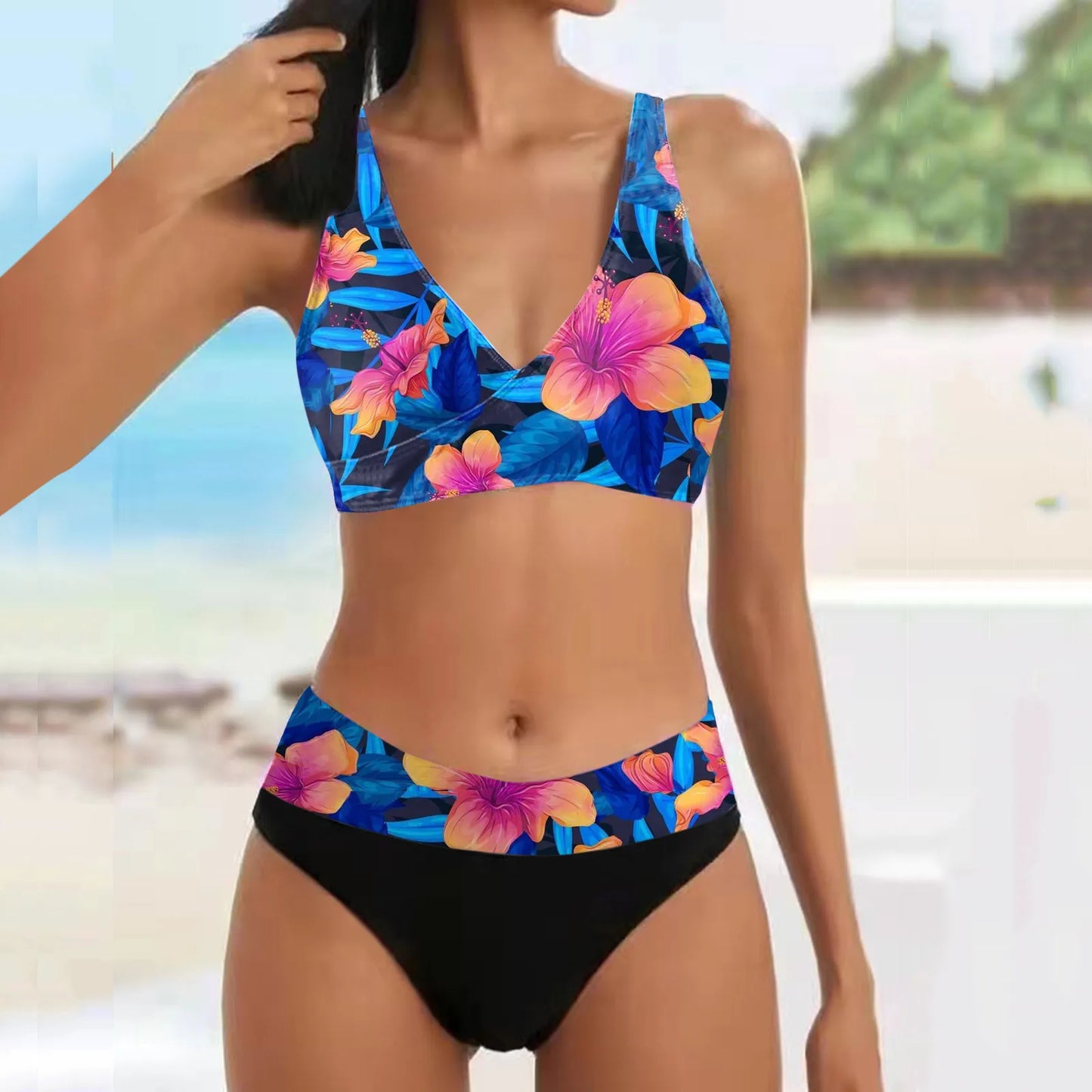 Swimwear For Women 2025 Plus Size Women Bikini Set Two Piece Swimsuit V Neck Bikini Swimwear High Waist Swimsuit 2025 Trend
