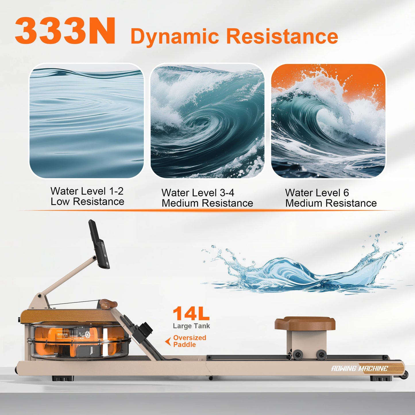 Rowing Machine for Home : Bluetooth Rower Water with Adjustable Tablet Holder - 98% Pre-Mounted Folding Rower
