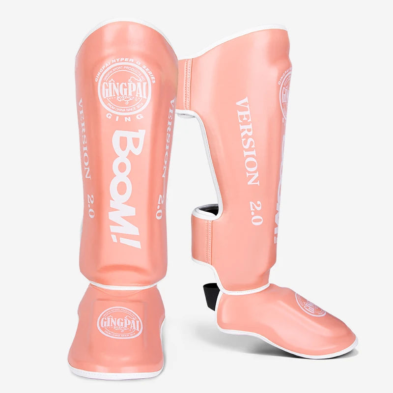 1 Pair High-Quality PU Leather Boxing Shin Guards Ankle Protector MMA Muay Thai Training Leg Warmers Light Kicking Shin Pads