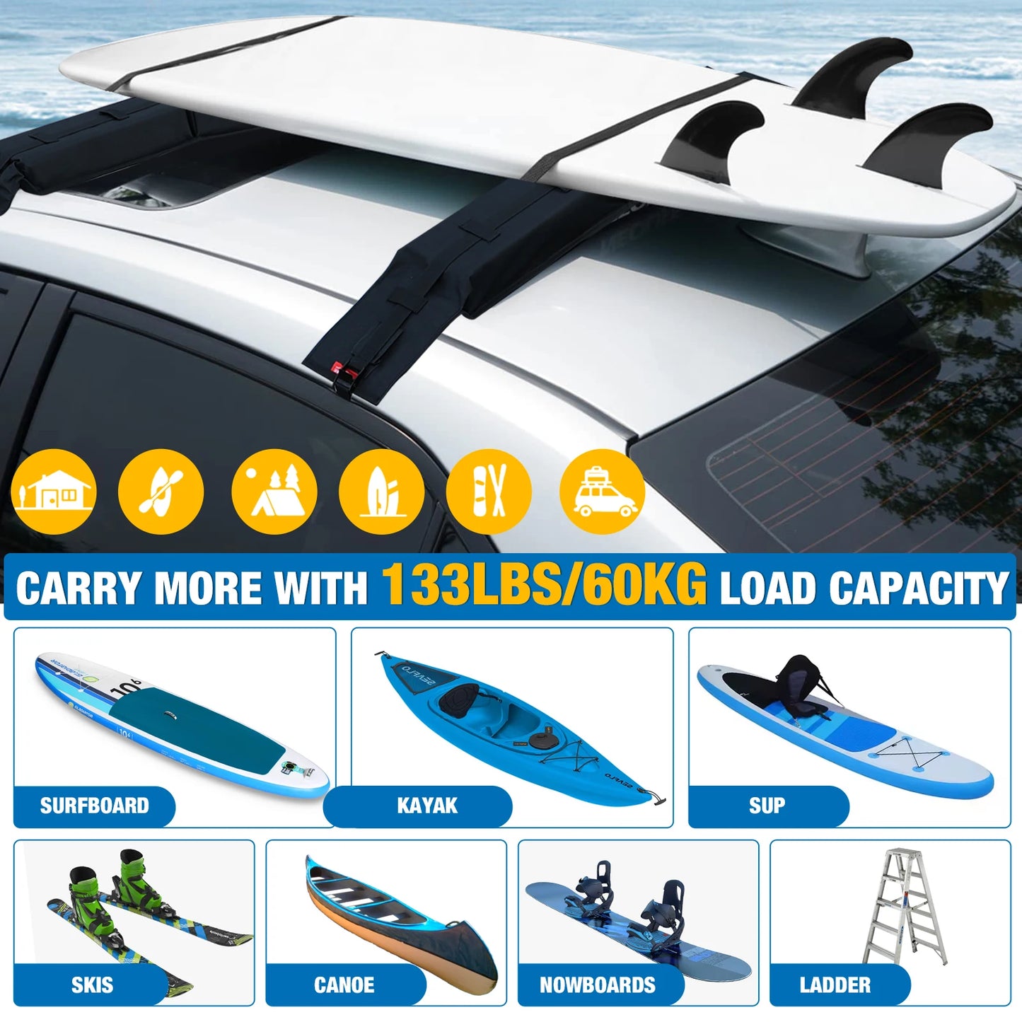 Kayak Roof Rack For Car Rack Universal Soft Roof Rack Pads For Kayak Surfboard