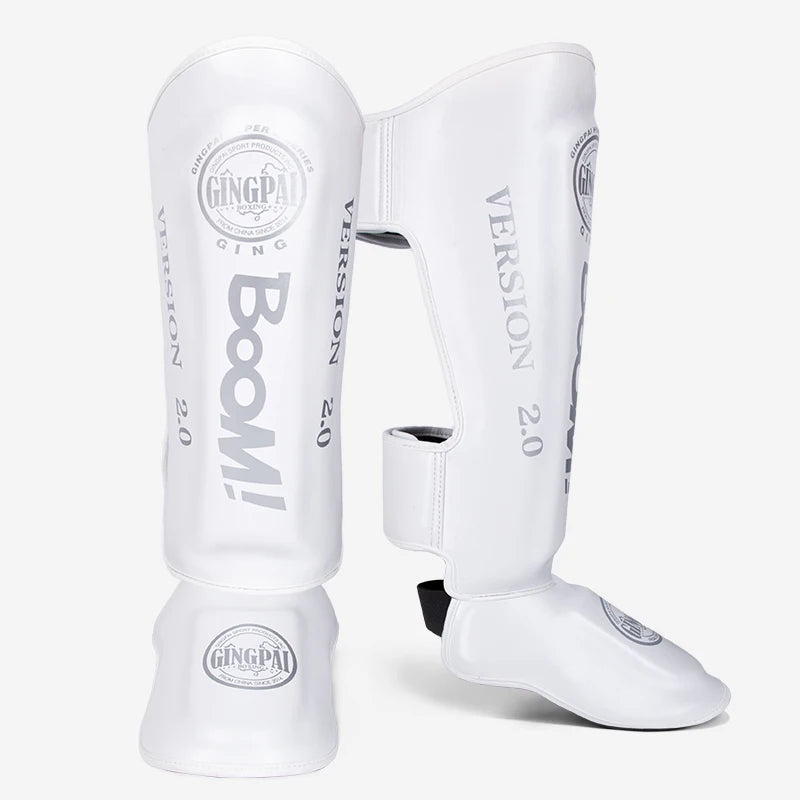 1 Pair High-Quality PU Leather Boxing Shin Guards Ankle Protector MMA Muay Thai Training Leg Warmers Light Kicking Shin Pads