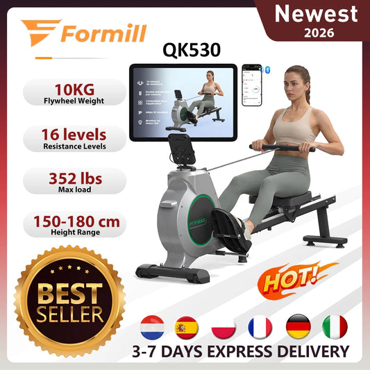Formill QK530 Magnetic Rowing Machine, 16-Level Resistance, Bluetooth App, LCD Display, Comfortable Seat, Home Fitness Exercise
